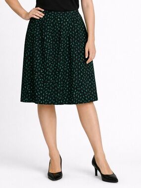 Carlisle Silk Wool Leaf Print Skirt Black Green Size 10 vintage